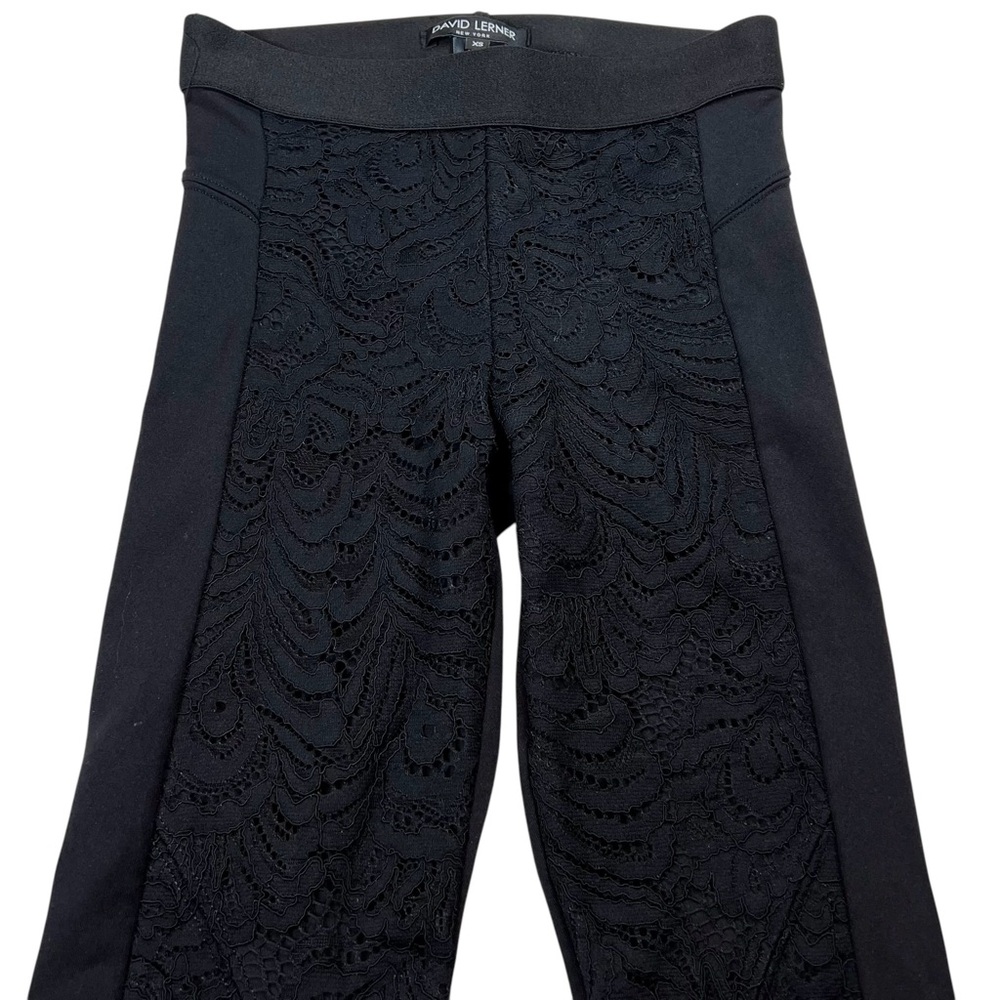 David Lerner New York Bergen Stretch Ponte Lace Crop Black Leggings XS